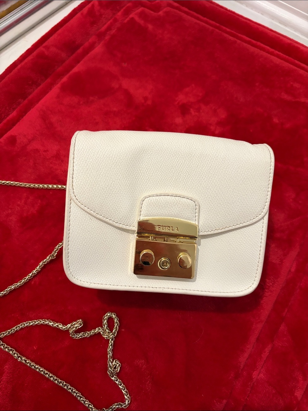 Furla Cream Saffiano Crossbody with Gold Push-Lock